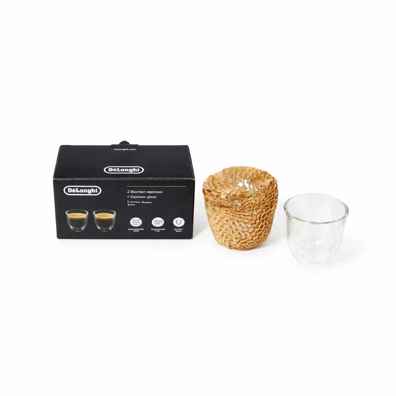 DeLonghi Szklanki do kawy espresso AS00009914 - Zestaw 2 podwójnych szklanek z borokrzemowego szkła 90 ml
