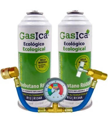 Pack gas refrigerante GASICA D2 - R12 R134a + manómetro